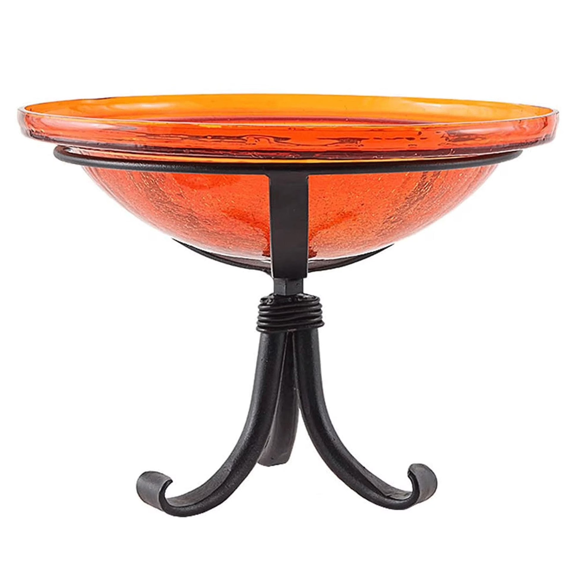 Achla Designs Hand Blown Crackle Glass Garden Birdbath w/ Tripod, Mandarin