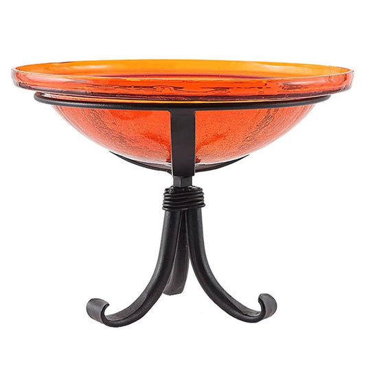Achla Designs Hand Blown Crackle Glass Garden Birdbath w/ Tripod, Mandarin