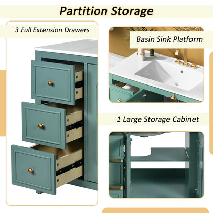 Euroco 36-inch Bathroom Vanity with 2 Soft Close Doors, Solid Wood Frame Modern Bathroom Storage Cabinet with 3 Drawers