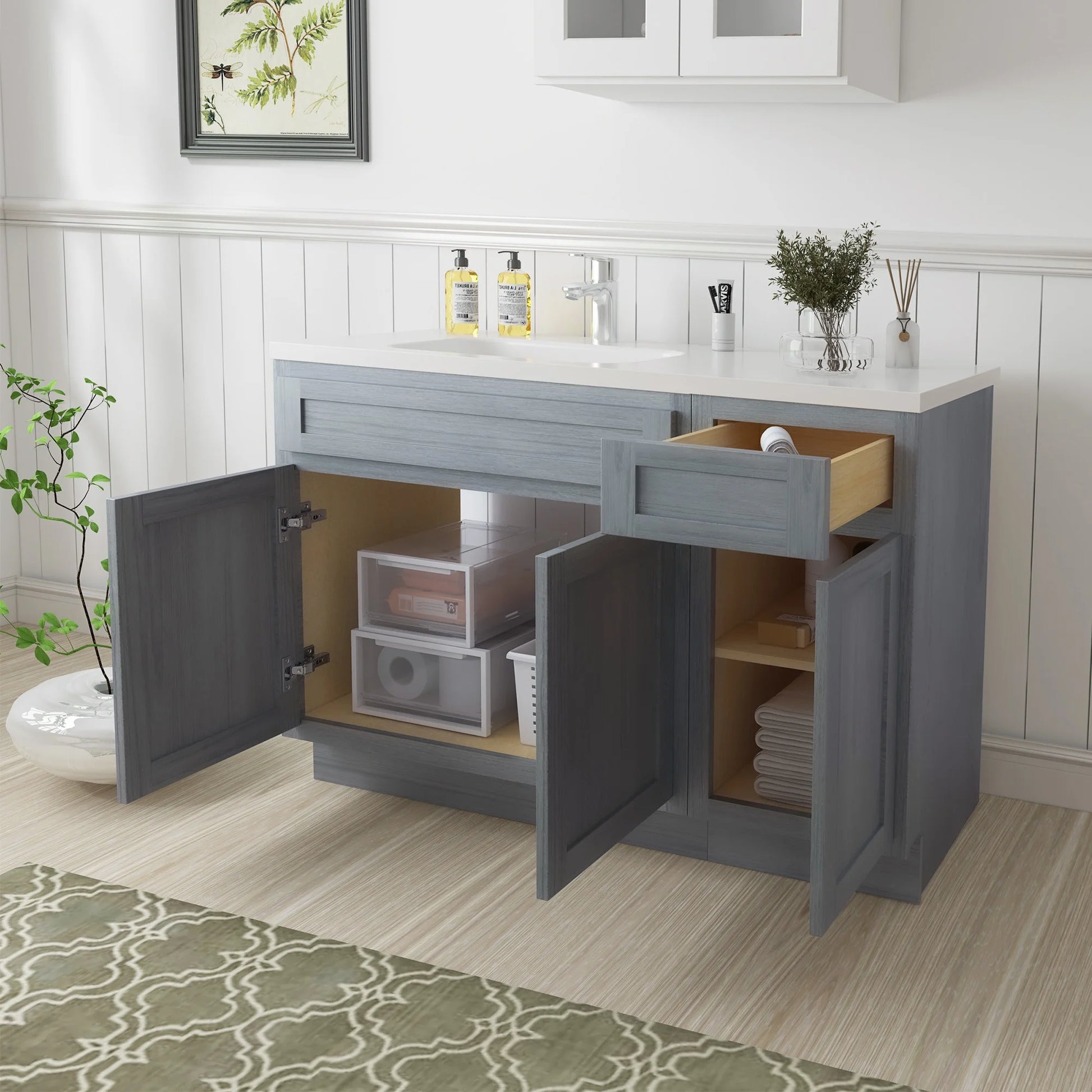 51 in. W x 21 in. D x 32.5 in. H Bath Vanity Cabinet without Top in Silver