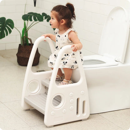 Mangohood Toddler Step Stool, Kids Two Step Tower for Bathroom Sink, Toilet Potty Training, Kitchen Counter, Children Step Up Learning Helper with Safety Handles and Non-Slip Pads,Gray