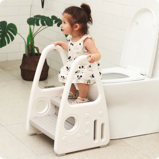 Mangohood Toddler Step Stool, Kids Two Step Tower for Bathroom Sink, Toilet Potty Training, Kitchen Counter, Children Step Up Learning Helper with Safety Handles and Non-Slip Pads,Gray