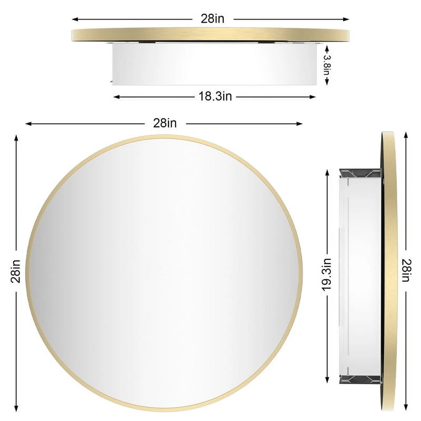 WallBeyond Bathroom Medicine Cabinet with Round Mirror Aluminum Framed 28", Gold