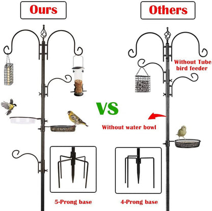 Bird Feeding Station Kit 91 Inch 4 Hooks with 2 Bird Feeder and Bath Tray Bird Feeder Pole Wild Bird Feeder Metal Suet Feeder Bird Bath-Black