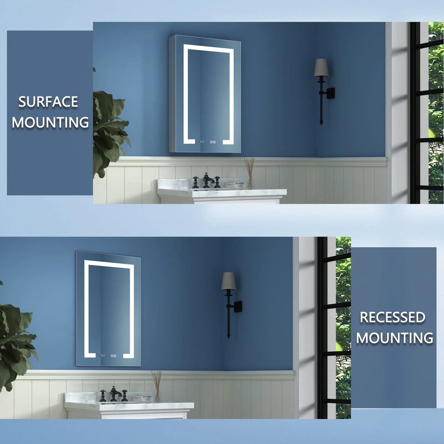 ExBrite LED Lighted Bathroom Medicine Cabinet with Mirror and Shelf,Recessed or Surface Mount,Defog, Stepless Dimming 20"x32" Left-hinged