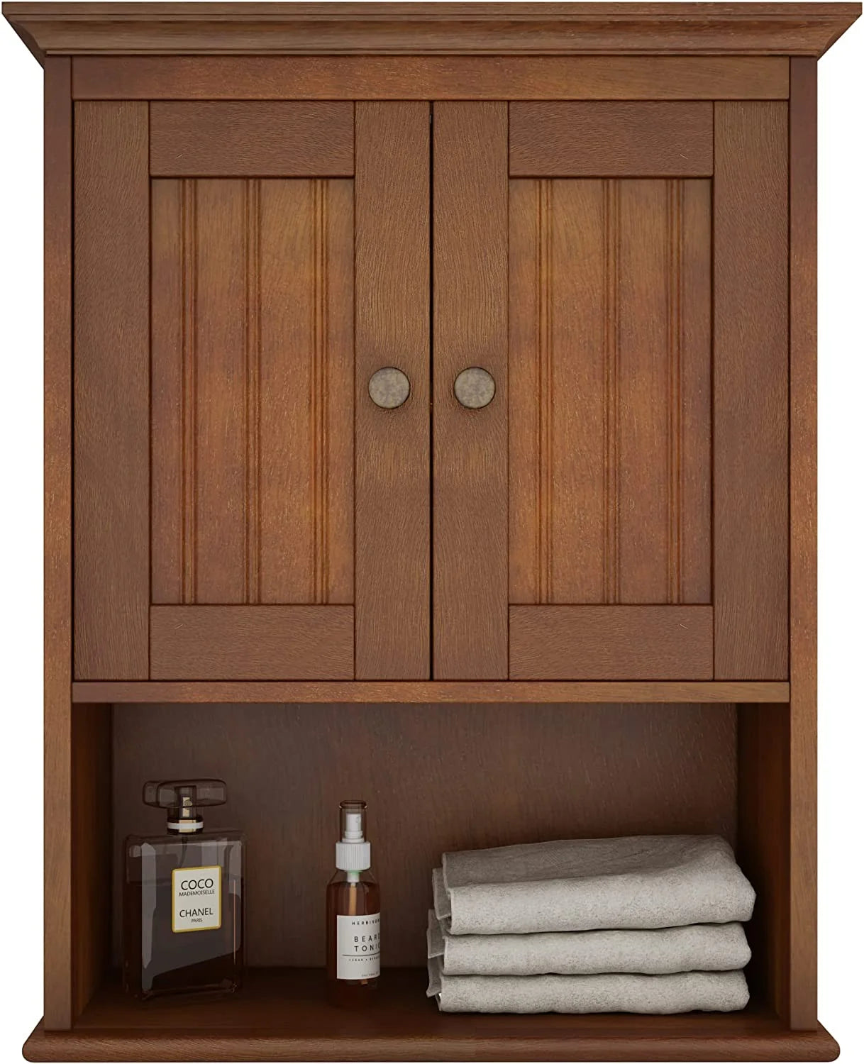 Wood Wall Cabinet, Bathroom Medicine Cabinet Storage with Doors and Adjustable Shelf, Rustic Cabinet Wall Mounted for Bathroom, Living Room, Kitchen, Yellow