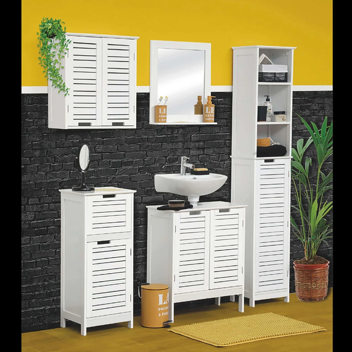 Wall-Mounted Bathroom Cabinet with Double Vented Doors, Compact Storage Organizer for Toiletries, White Finish - Miami Collection