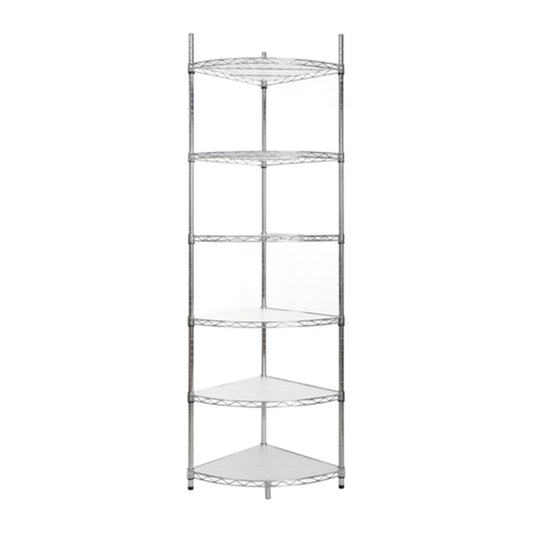 6 Tier Corner Storage Shelves, Wire Shelving Unit, Adjustable Metal Heavy Duty Free Standing Corner Storage Display Chrome Rack for Laundry Bathroom Kitchen Pantry Closet, Chrome