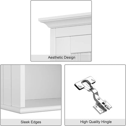 Wood Wall Cabinet, Bathroom Medicine Cabinet Storage with Doors and Adjustable Shelf, Rustic Cabinet Wall Mounted for Bathroom, Livingroom, Kitchen, Cupboard, White