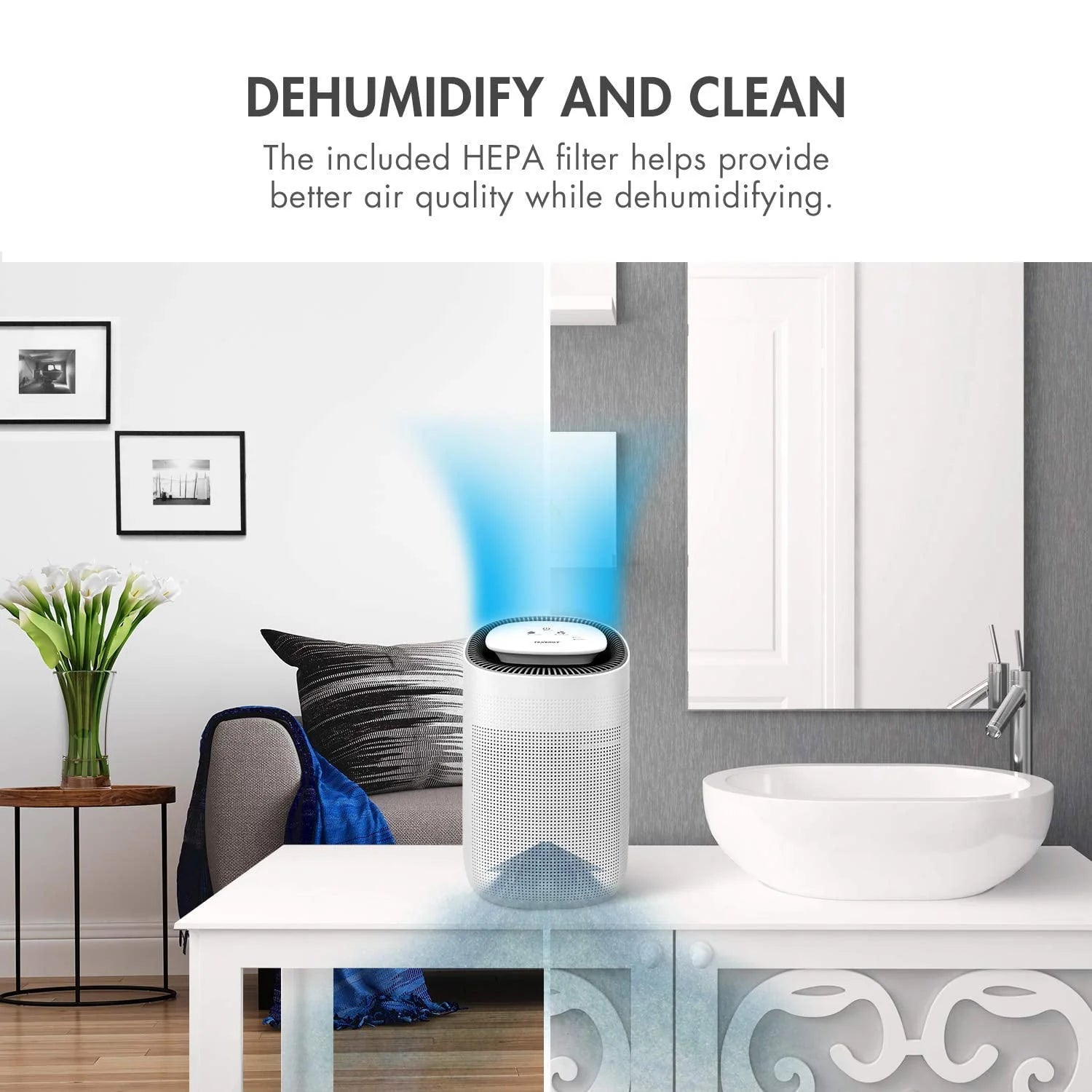Tenergy Sorbi 1000ml Air Dehumidifier w/Air Purifying Function, True HEPA Filter, Auto Shutoff, Touch Control Adjustable Air Speed, Ultra-Quiet Allergies Eliminator, Ideal for Closets and Bathrooms