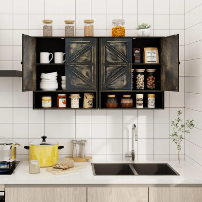 Bathroom Cabinet Wall Mounted with 2 Door Adjustable Shelves Bamboo Bathroom Wall Cabinet Over The Toilet Storage Medicine Cabinets for Kitchen Laundry Room