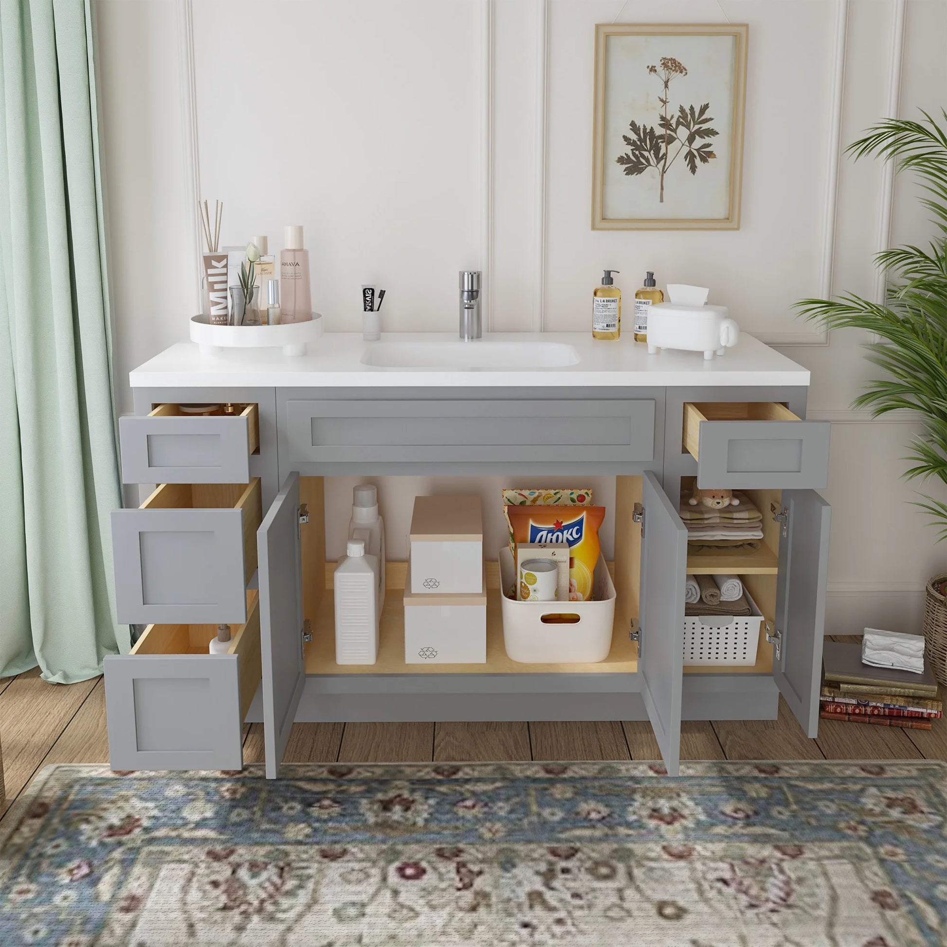 57 in. W x 21 in. D x 32.5 in. H Bath Vanity Cabinet without Top in Gray