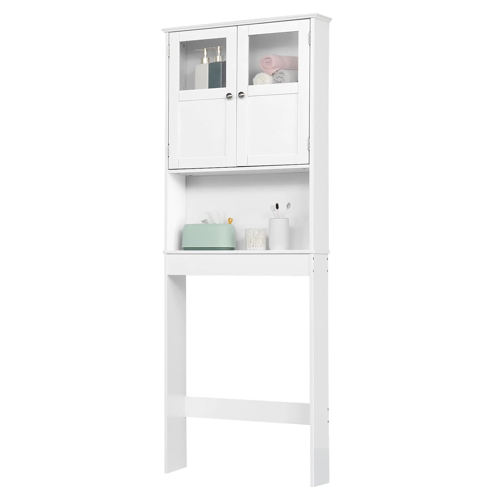 Ktaxon Over the Toilet Bathroom Storage Cabinet Space Saver with 2 Doors and 3 Storage Shelves, White Finish