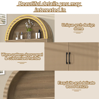 HARIPUL Over The Toilet Storage Cabinet w/ Unique Wood Grain & Arc Design, Freestanding Bathroom Shelf Organizer Space Saver w/ Doors & Anti-Tip Device, Wood Color