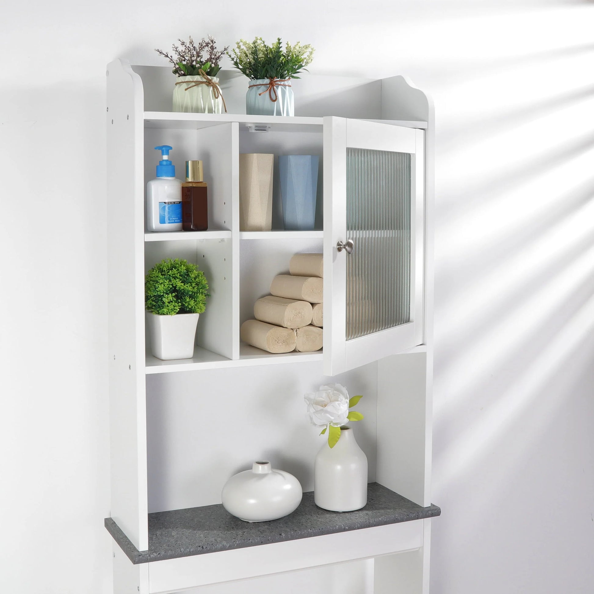 ZenSports Over The Toilet Storage Cabinet Organizer Bathroom Space Saver W/ Adjustable Shelves, White