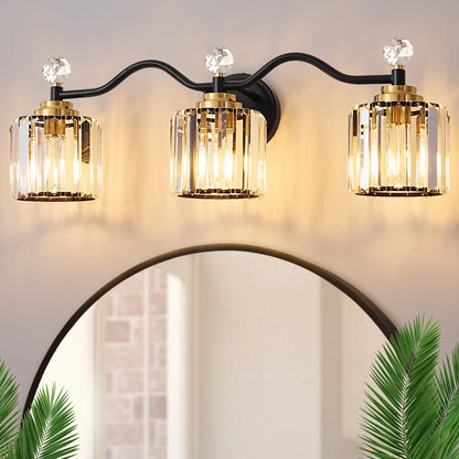 Deyidn 26" Modern 3-Light Black Gold Bathroom Vanity Light - Dimmable Bathroom Transitional Fixture with Crystal Glass Shades