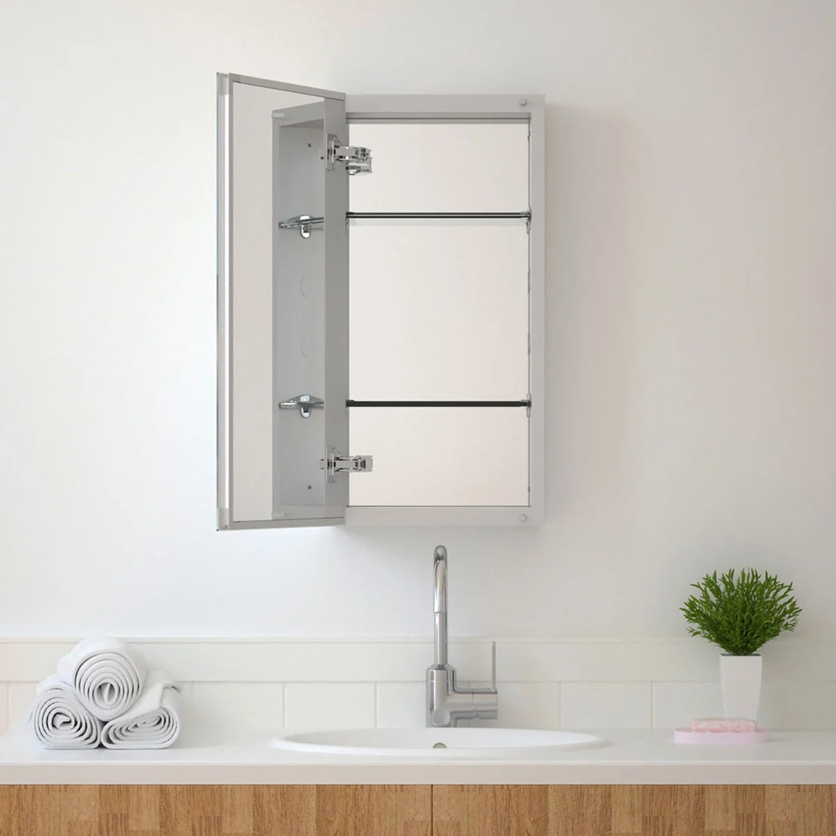 12 in. x 24 in. Frameless Recessed or Surface-Mount Beveled Single Mirror Bathroom Medicine Cabinet