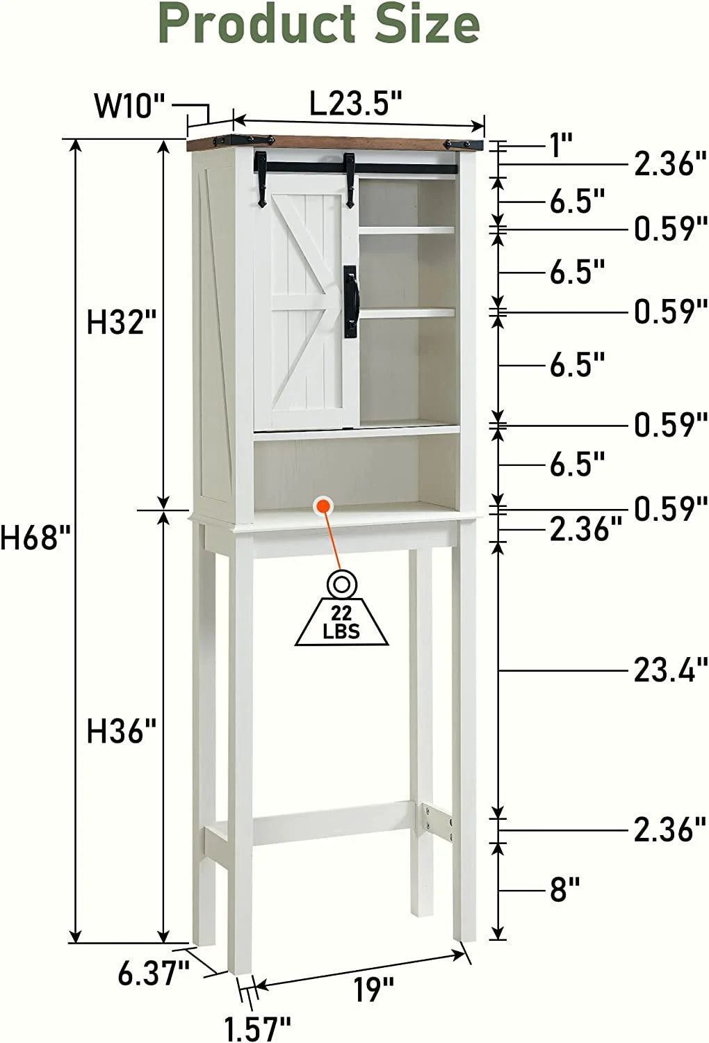 OKD Farmhouse Over The Toilet Bathroom Organizer, Freestanding Storage Cabinet with Sliding Barn Door, Bathroom Space Saver Toilet Stands(Antique White)