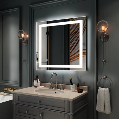 UBesGoo 32"x32'' Led Lighted Bathroom Mirror-Wall Mounted Touch Switch Illuminated Mirror,Vanity Mirrors for Home or Hotel,Silver