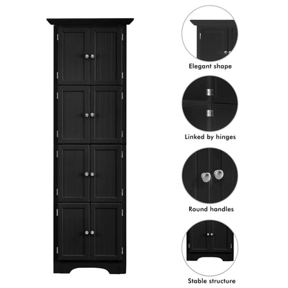 Freestanding Tall Storage Cabinet with 4 Doors and 4 Shelves, Large Bathroom Cabinet, Freestanding Kitchen Pantry Cabinet for Living Room, Kitchen, Dining Room, Office