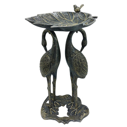 Oakland Living Corporation Cast Aluminum 30-in Twin Crane Bird Bath with Leaf Bowl Antique Pewter