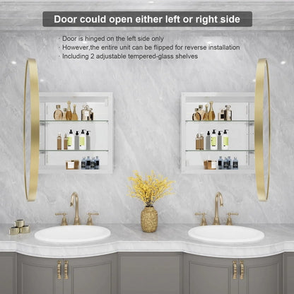 WallBeyond Bathroom Medicine Cabinet with Round Mirror Aluminum Framed 24", Gold