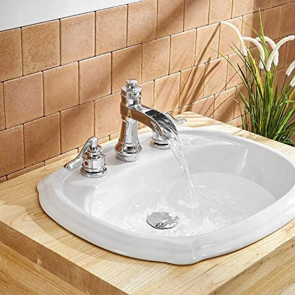 BWE 8 Inch Widespread Bathroom Faucet with Pop Up Drain with Overflow and Supply Line Waterfall 3 Holes Two-Handle Sink Faucets Lead-free Polished Chrome Lavatory Mixer Tap