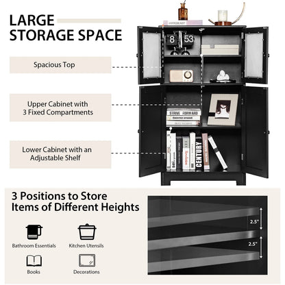 Costway Bathroom Floor Storage Cabinet Kitchen Cupboard w/Doors&Adjustable Shelf Black