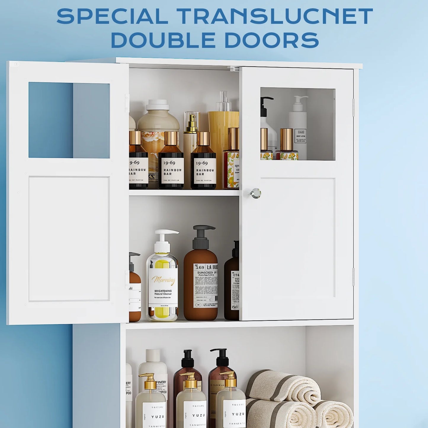 Ktaxon Over the Toilet Bathroom Storage Cabinet with 2 Doors & 3 Storage Shelves Space Saver, White