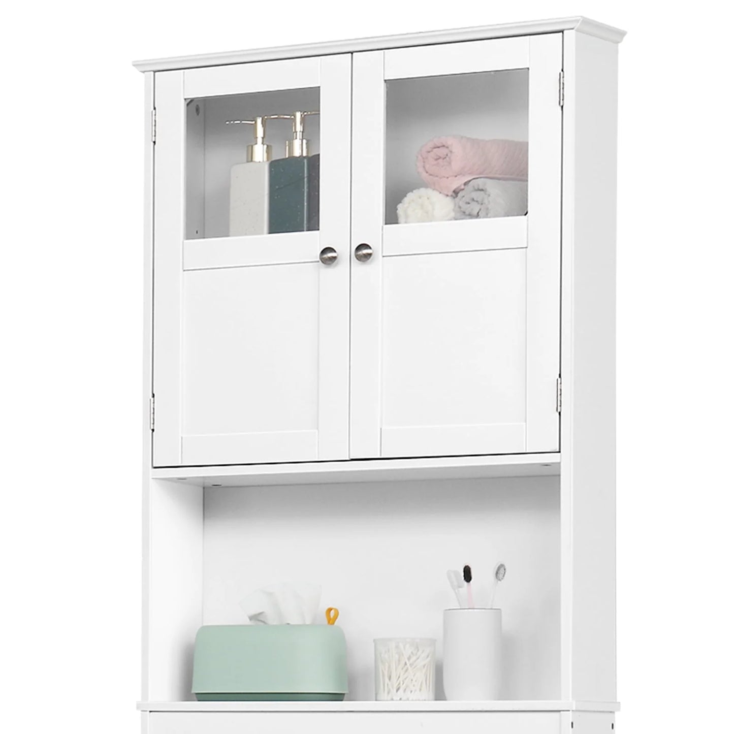 Ktaxon Over the Toilet Bathroom Storage Cabinet Space Saver with 2 Doors and 3 Storage Shelves, White Finish