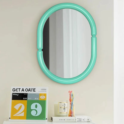 H-A Oval Solid Wood Vanity Mirror Bagel Shaped Wall Mounted Mirror High-end for Bedroom Bathroom Wall Decor