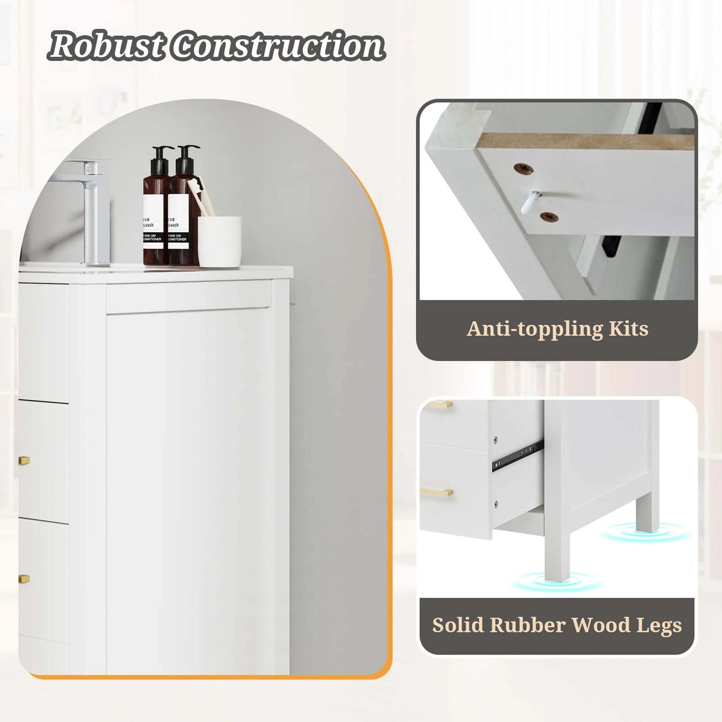 Costway 30" Bathroom Vanity with Sink 2 Drawers 1 Door 1 Flip-out Drawer Solid Wood Legs