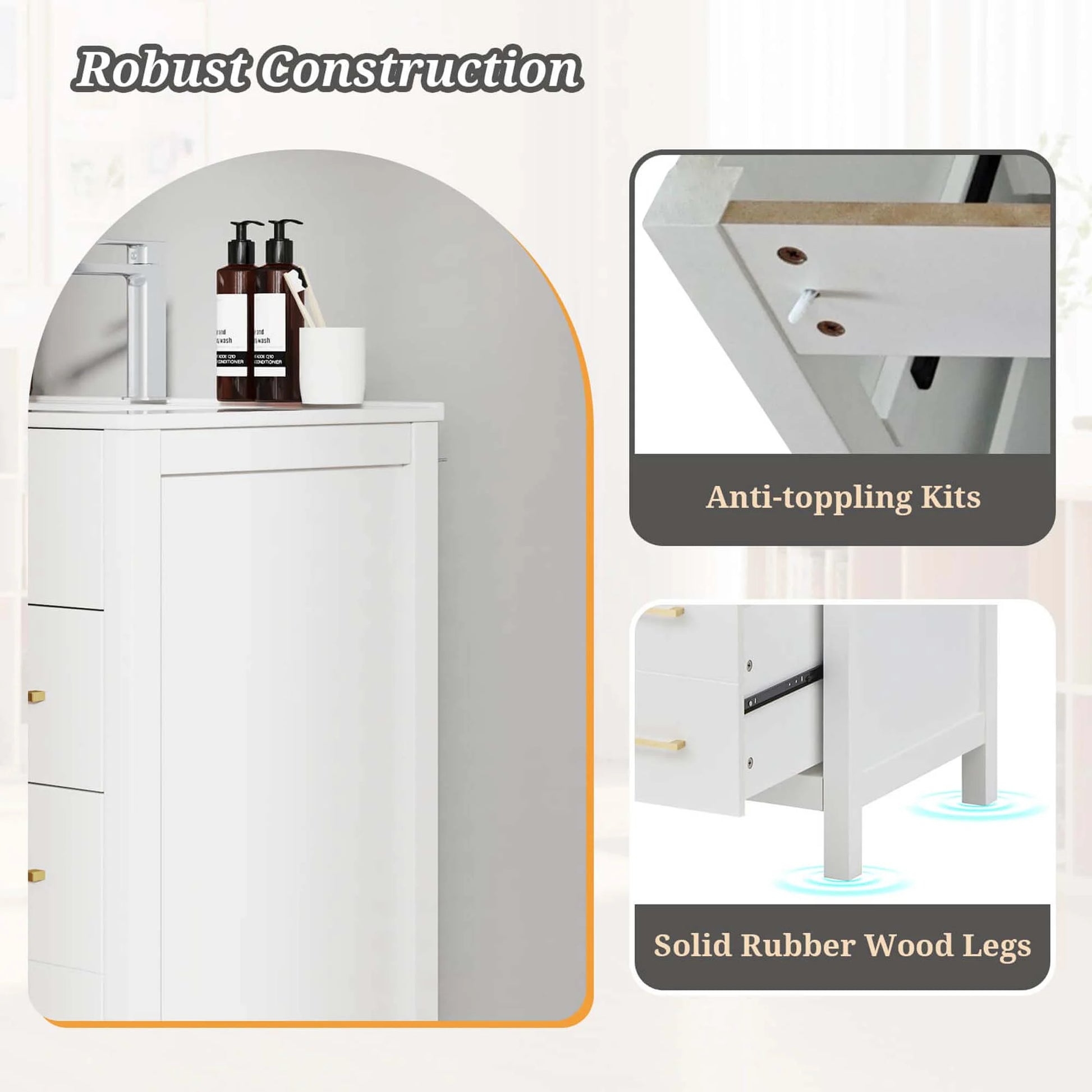 Costway 30" Bathroom Vanity with Sink 2 Drawers 1 Door 1 Flip-out Drawer Solid Wood Legs