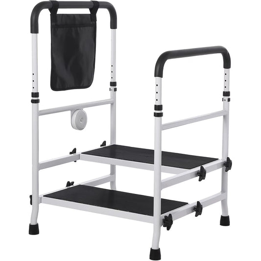 Bed Step Stool for High Bed for Elderly, Bed Rails for Elderly with Adjustable Height Bed Step Stool, Bed Safety Rail Up to 440 Lbs with Handicap Grab Bars for Fall Prevention for Bedside, Bathtub