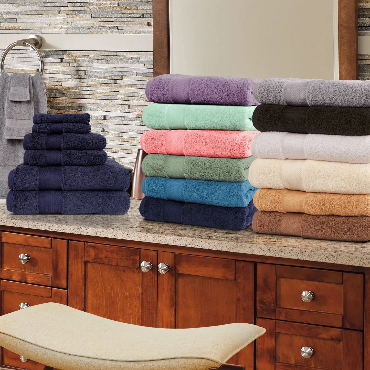 100% Turkish Long Staple Cotton 6-Piece Towel Set, 2 Face, 2 Hand, and 2 Bath Ivory