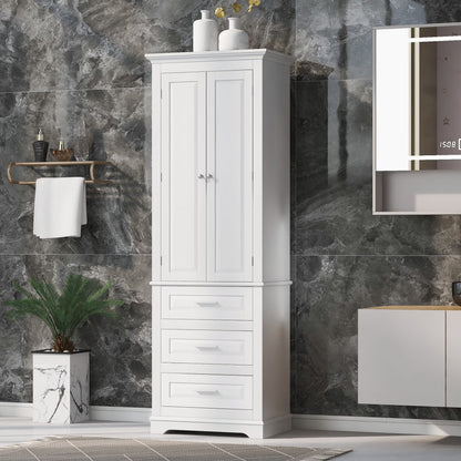 Bellemave White Tall Storage Cabinet with Adjustable Shelf Bathroom Cabinet with 1 Drawer and Storage Rack Large Freestanding Wood Cabinet Storage Organizer Floor Cabinet, White