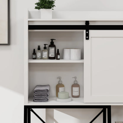 Royard Oaktree Farmhouse Over The Toilet Storage Cabinet, Bathroom Shelves Storage Organizer&nbsp;with Sliding Barn Door, Adjustable Shelves, and Storage Racks, White