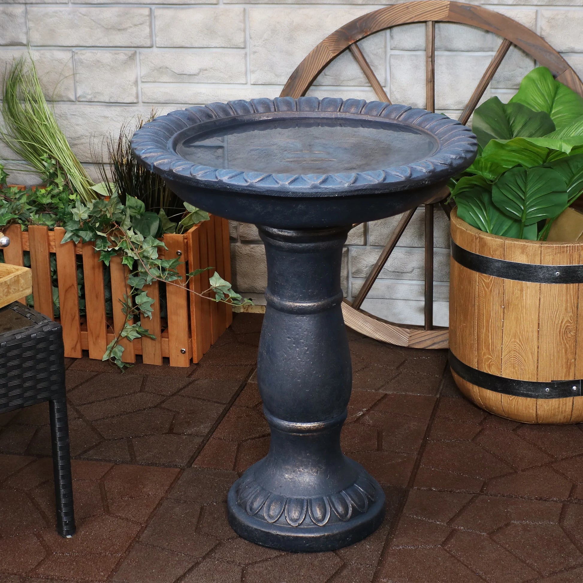 Sunnydaze Facade du Soleil Freestanding Glass Fiber Reinforced Concrete Outdoor Bird Bath, Blue