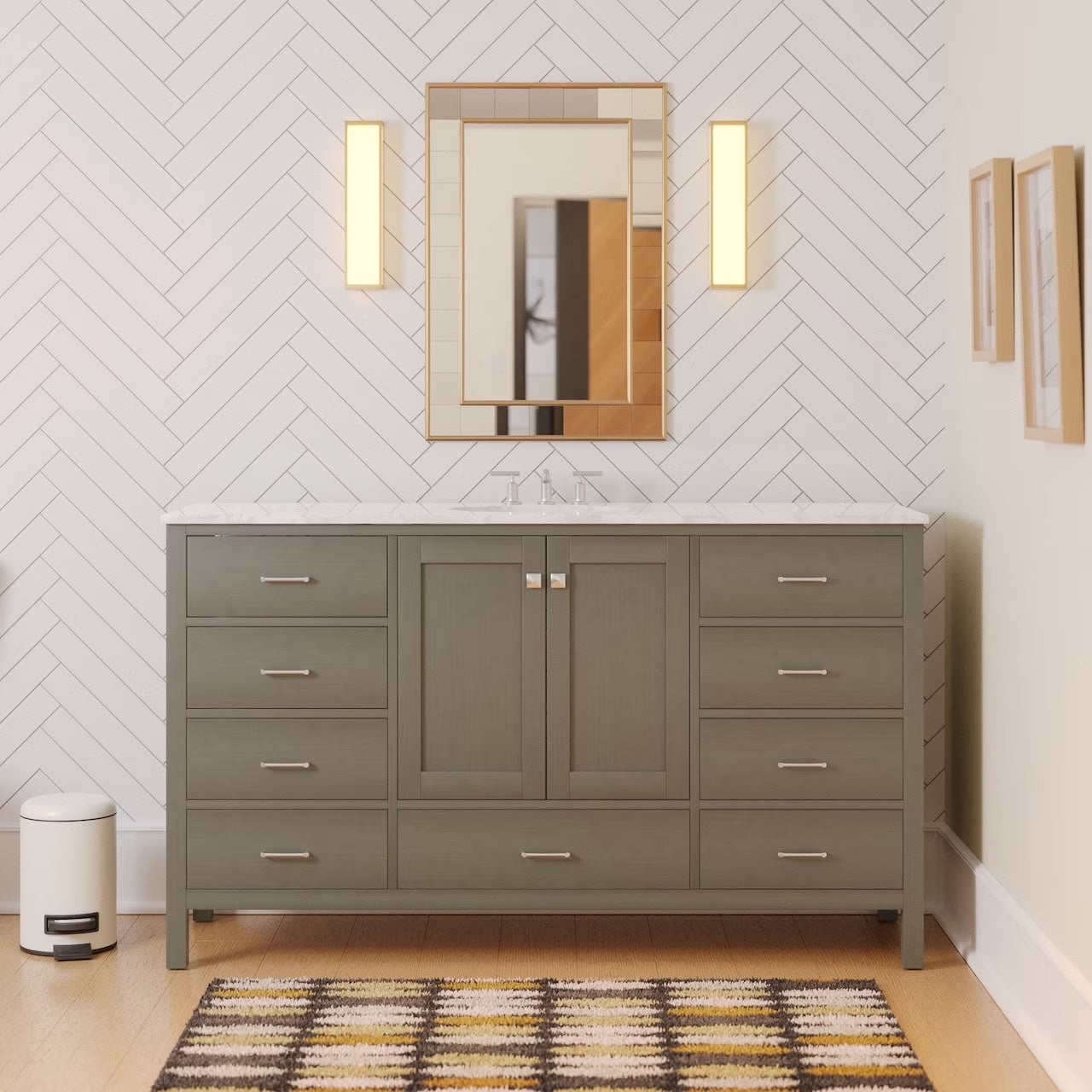 Horizon 60" Single Bathroom Vanity with White Cabinet and Engineered Carrara Top