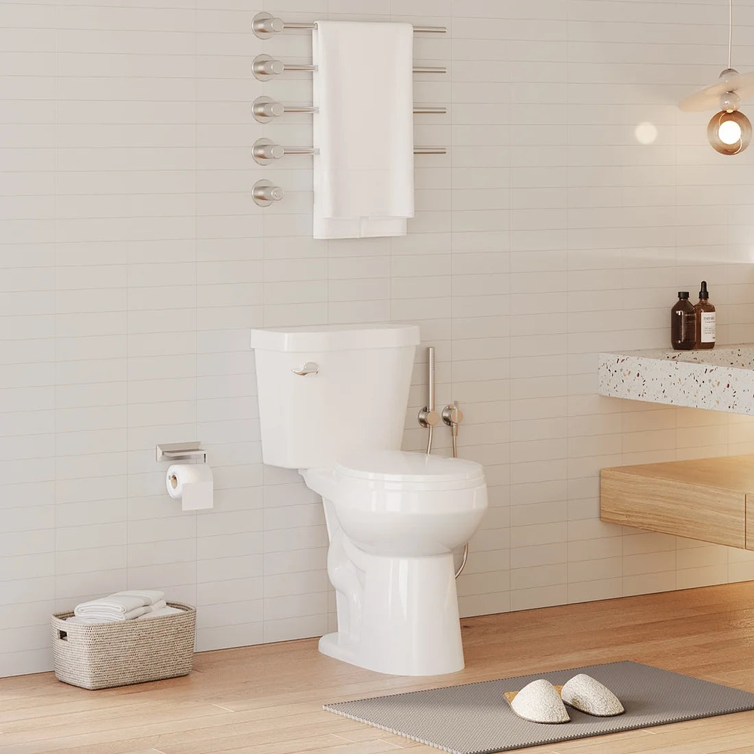 19" Toilet, Elongated Toilets for Bathrooms, Two-Piece Toilet with Soft Close Seat, 1.28 Siphonic Flush Toilet with Universal Height ADA Cotton White