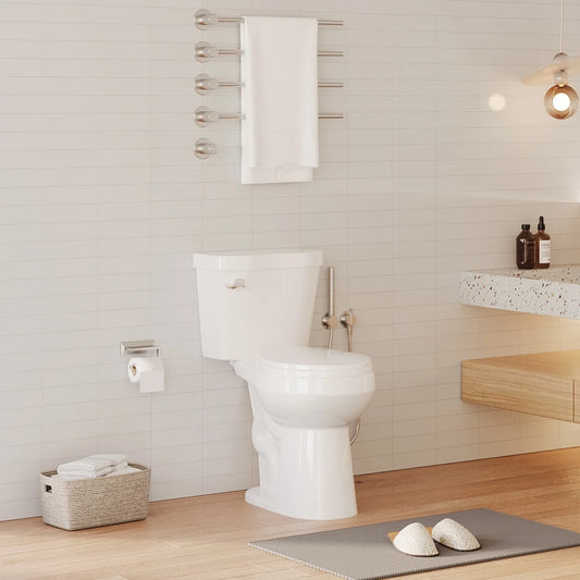 19" Toilet, Elongated Toilets for Bathrooms, Two-Piece Toilet with Soft Close Seat, 1.28 Siphonic Flush Toilet with Universal Height ADA Cotton White