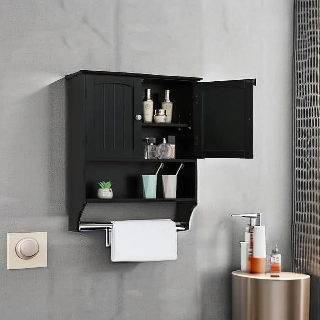 Bathroom Wall Cabinet with Adjustable Shelf & Doors, Over The Toilet Storage Cabinet, Medicine Cabinet for Bathroom, Laundry Room, Kitchen, Black