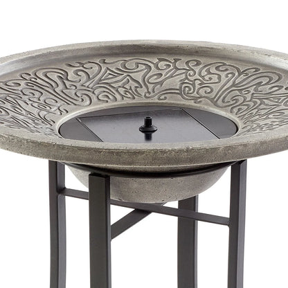 Smart Solar Perello Solar Birdbath - Distressed Grey Cement