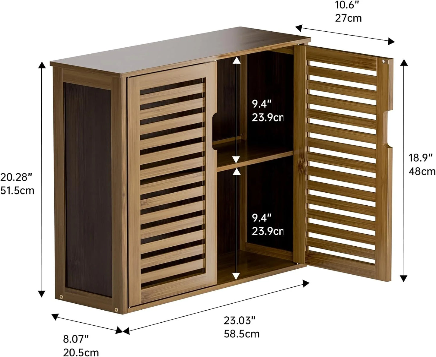 Medicine Cabinet, Bathroom Storage Cabinet Wall Mounted, Over The Toilet Space Saver Organizer with Doors and Bamboo Shelves, Walnut