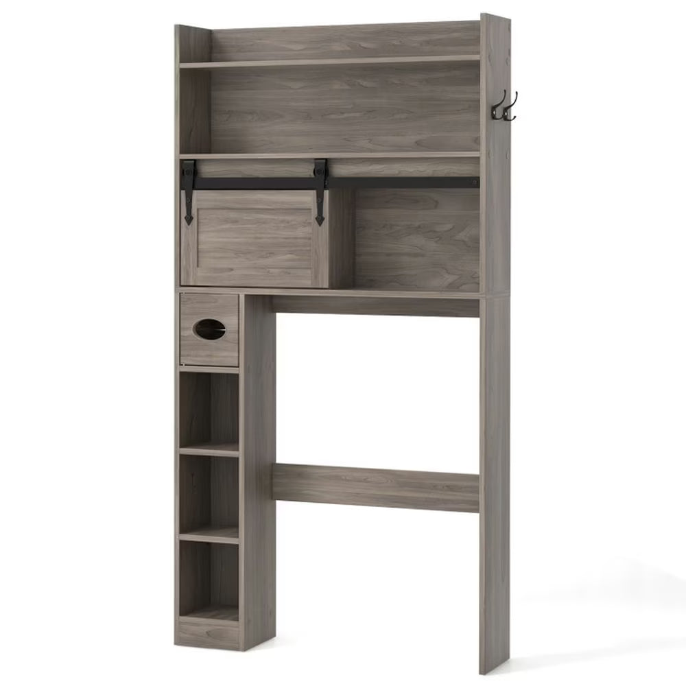 Topcobe Over The Toilet Storage Cabinet with Sliding Barn Door and Adjustable Shelves, Bathroom Furniture, Bathroom Shelves, White