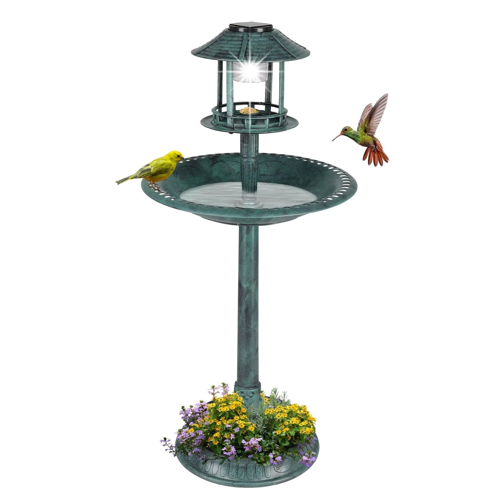 UBesGoo 42 Inch Bird Bath with Solar Light Dark Green