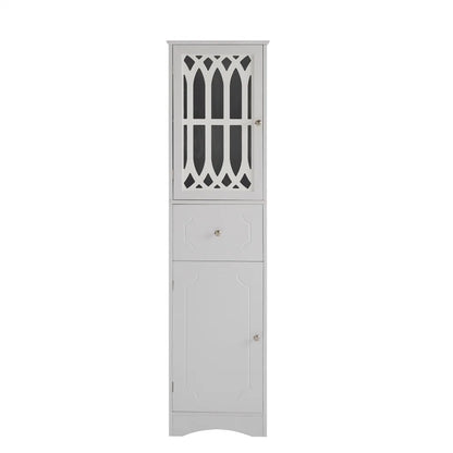 Tall Bathroom Storage Cabinet, Freestanding Storage Cabinet with Drawer and Double Acrylic Doors, Modern Bath Organizer Cabinet with Adjustable Shelf, White