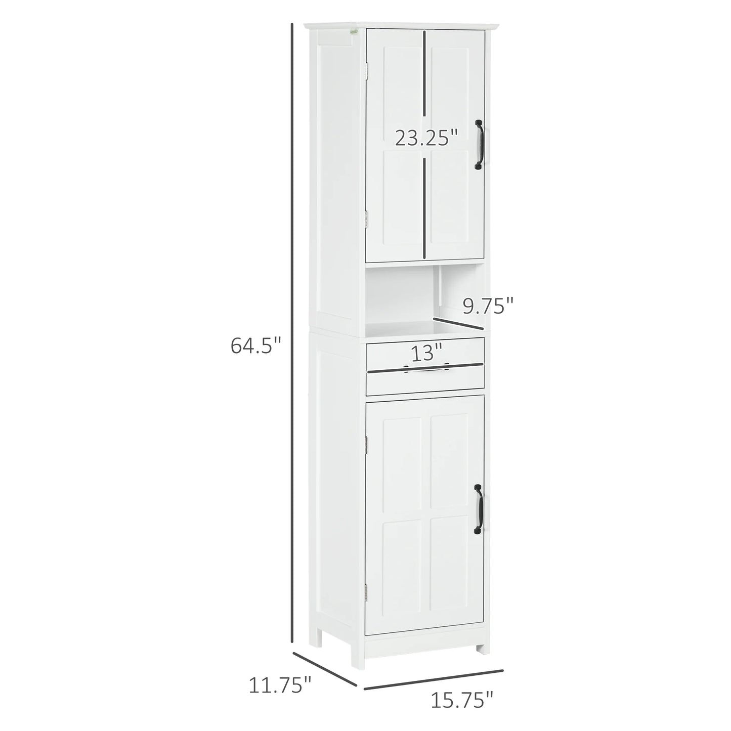 kleankin Slim Bathroom Storage Cabinet, Tall Bathroom Cabinet, Linen Tower with Open Shelf, Drawer, Recessed Doors, and Adjustable Shelves, White