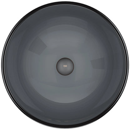 VIGO Giovanni Sheer Black Glass 17 in. L x 17 in. W x 6 in. H Round Vessel Bathroom Sink