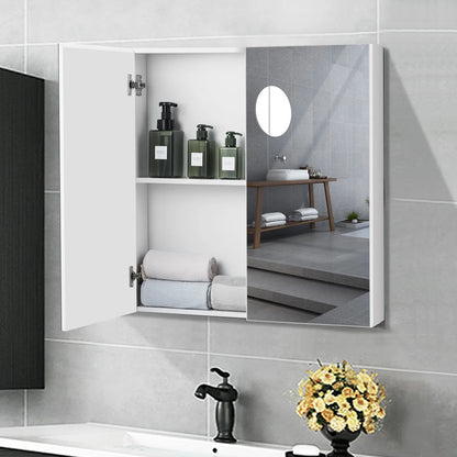 Costway Bathroom Cabinet Medicine Cabinet Wall Mount Double Door with Shelf and Mirror